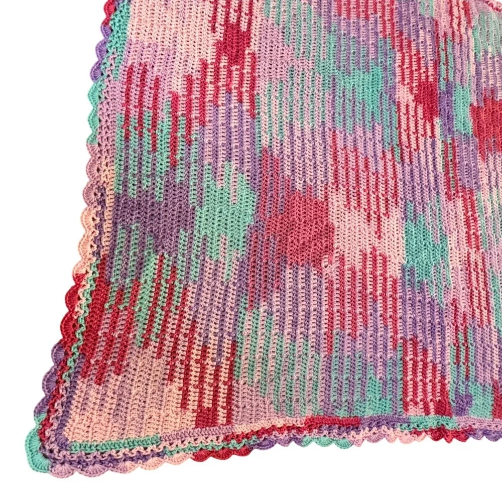 Crochet Afghan NEW Throw Handmade Blanket 58x48 Lrg. Textured Boho Cottage Decor